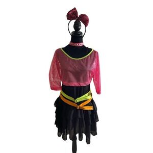 Forum Women's M/L  80's Groupie Costume Black Neon Punk‎ Cosplay 8-Piece Set